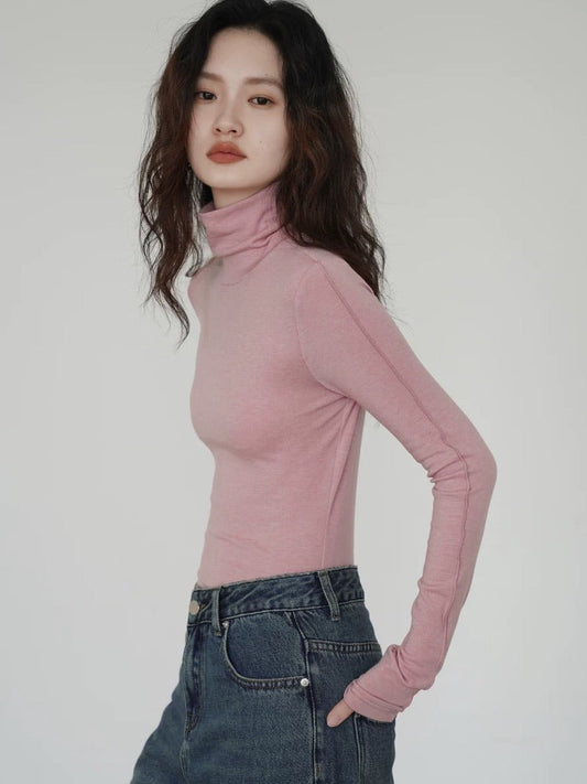 Tencel Line Turtleneck in Pink