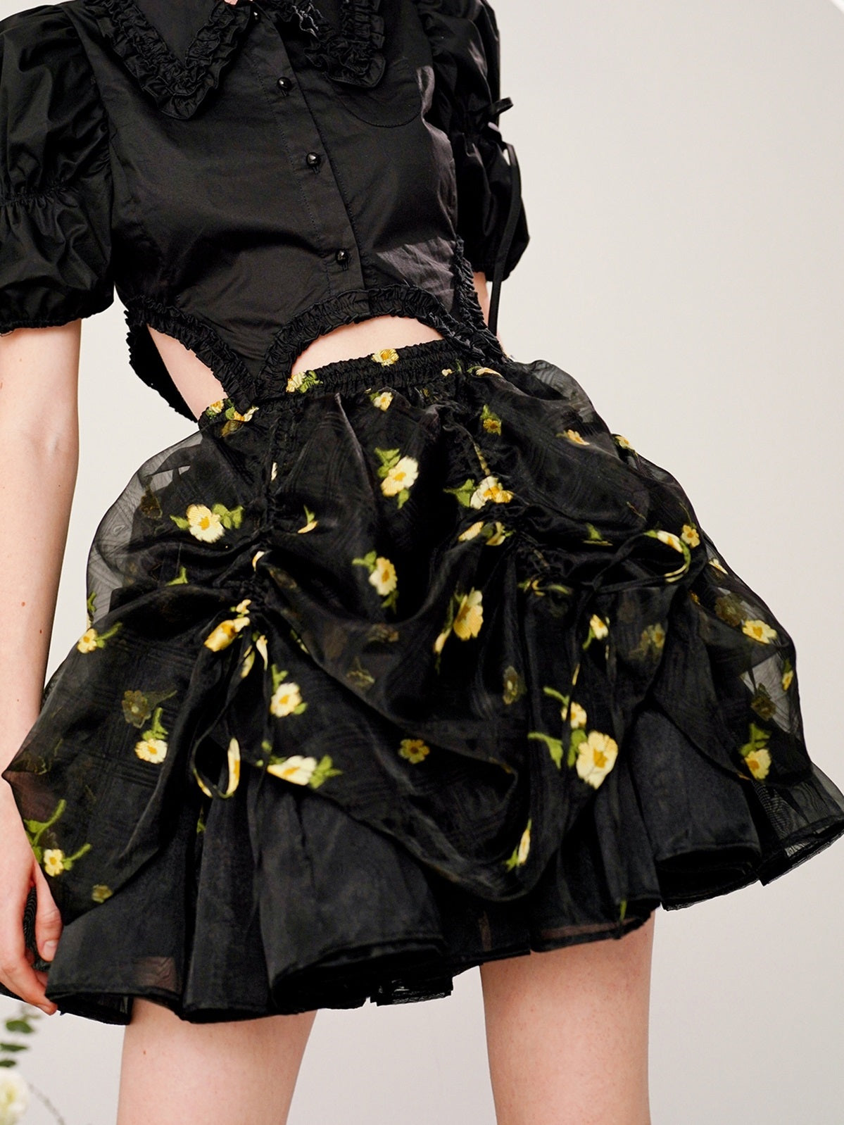 Tutu Floral Drawstring Irregular Puff Skirt