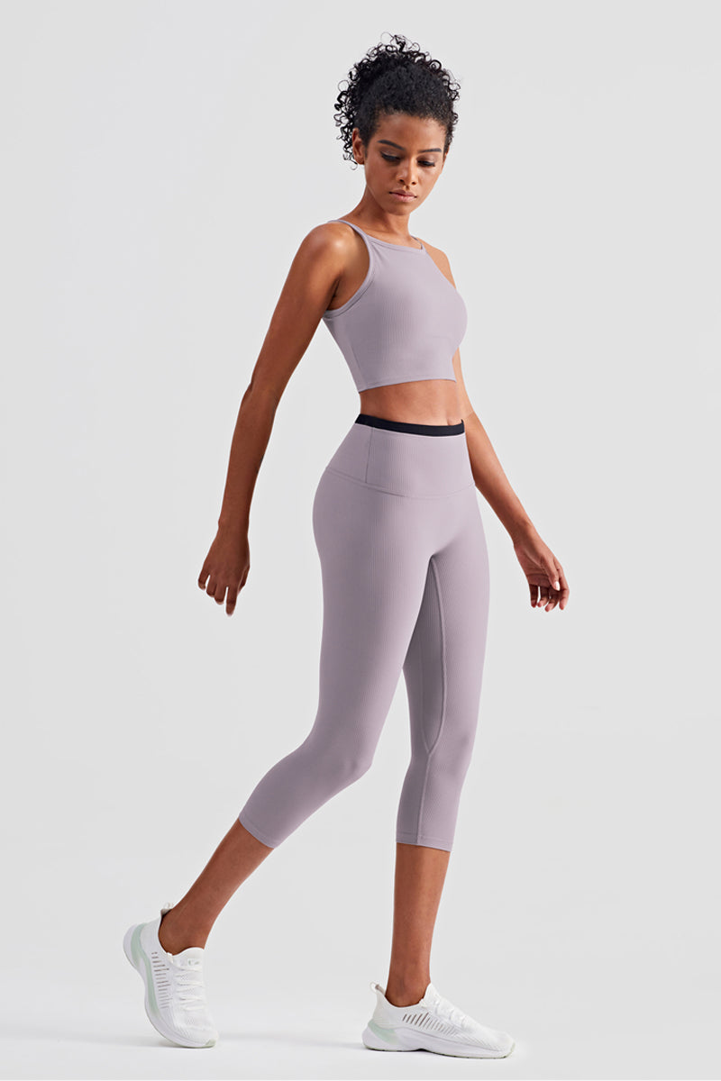 Ribbed Bra Top & Capri Legging Activewear Sets