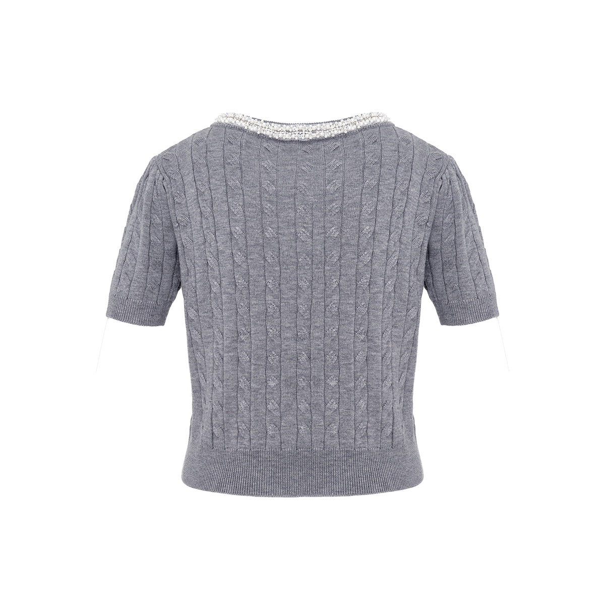 Kroche Pearl Collar Woolen Short Sleeved Cardigan Grey