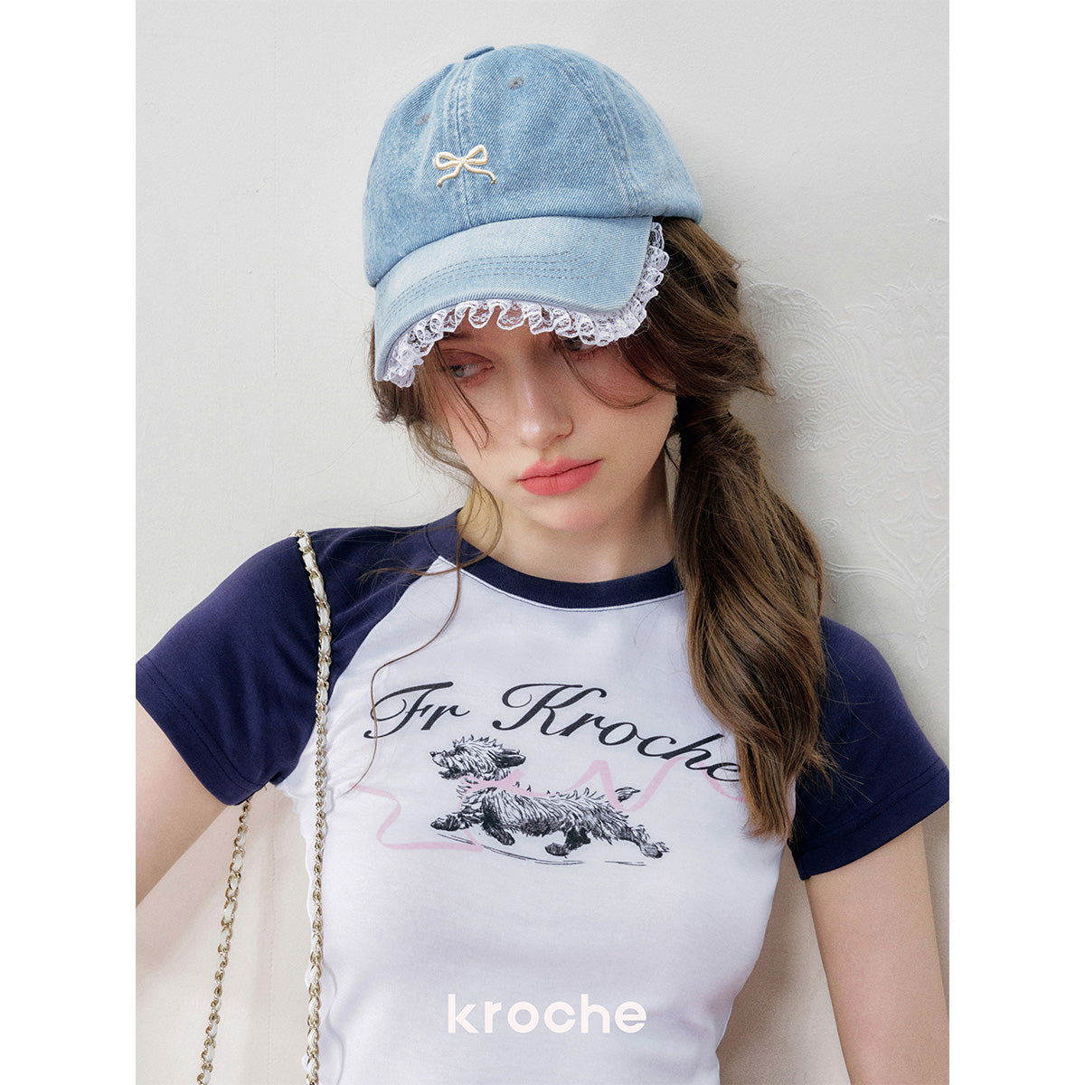 Kroche Hand Painted Puppy Raglan T-Shirt Navy Blue