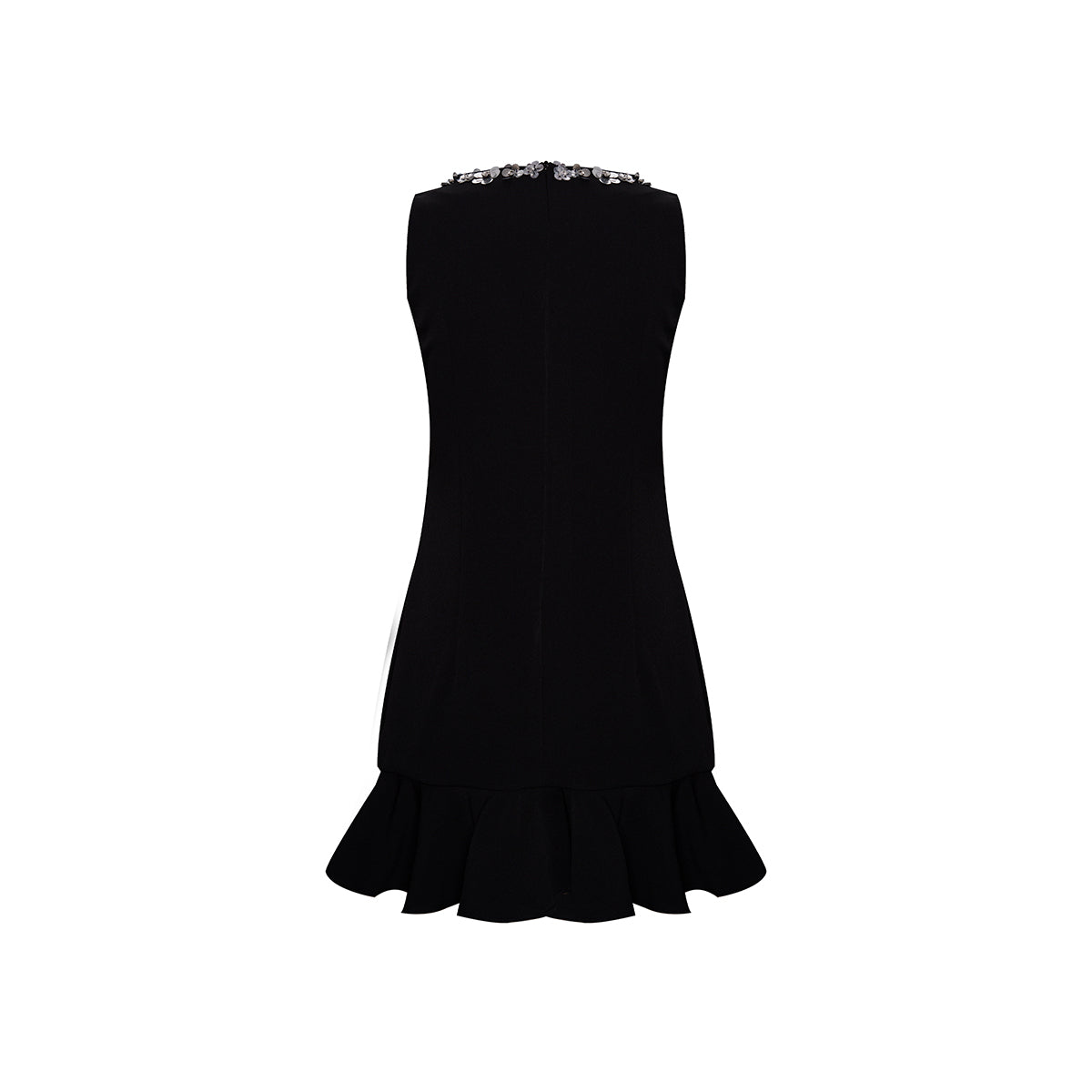 Kroche Sequin Beaded Floral Sleeveless Dress Black