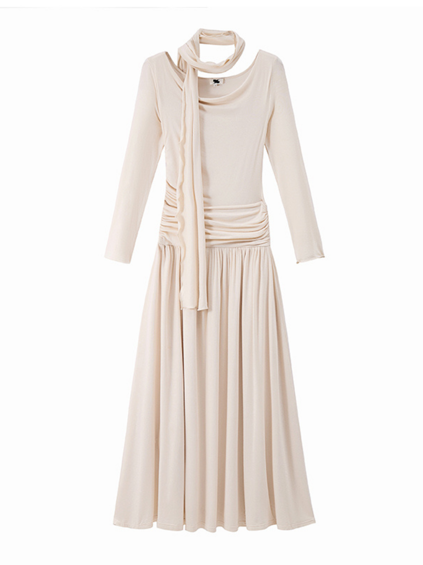 Soft Draped Cowl Neck Ruched Halter Maxi Dress