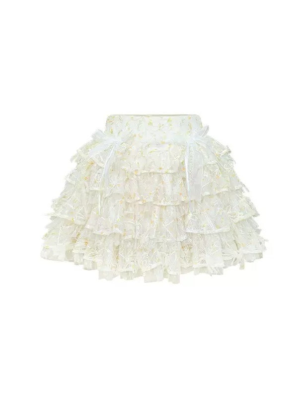 Printed Flower Mesh Tutu Skirt