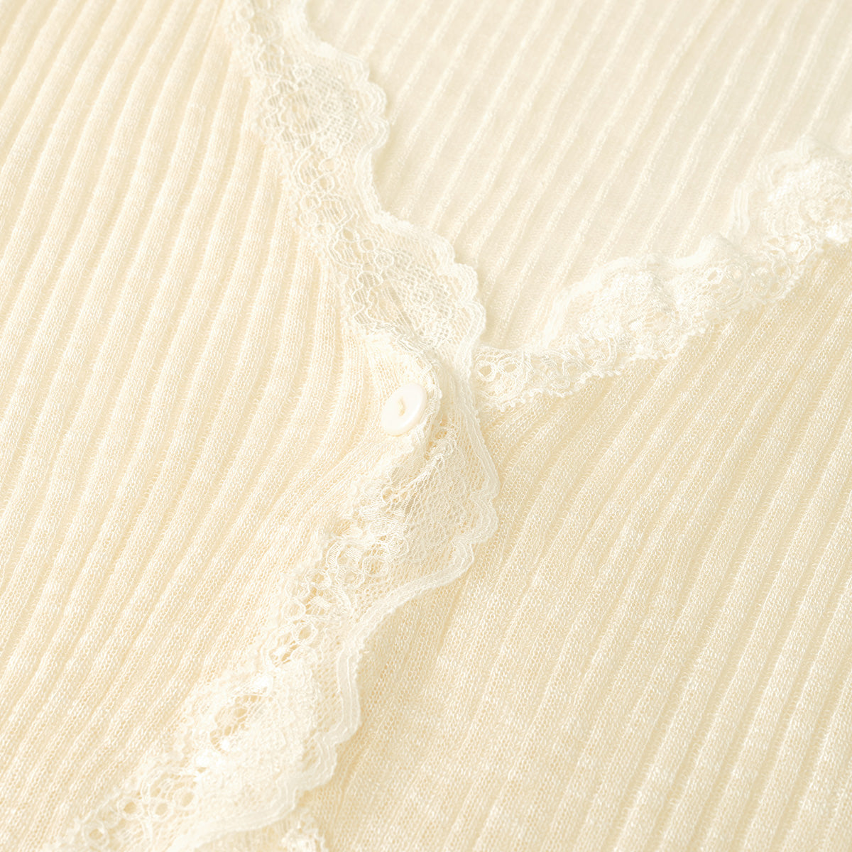 Kroche Lace Edge Patchwork Knitted Cardigan Beige