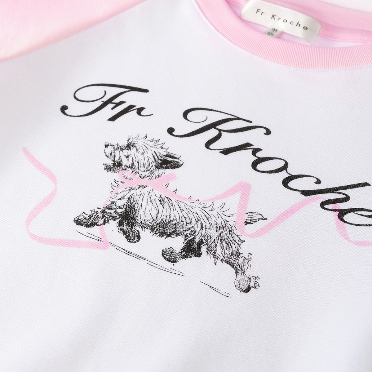 Kroche Hand Painted Puppy Raglan T-Shirt Pink