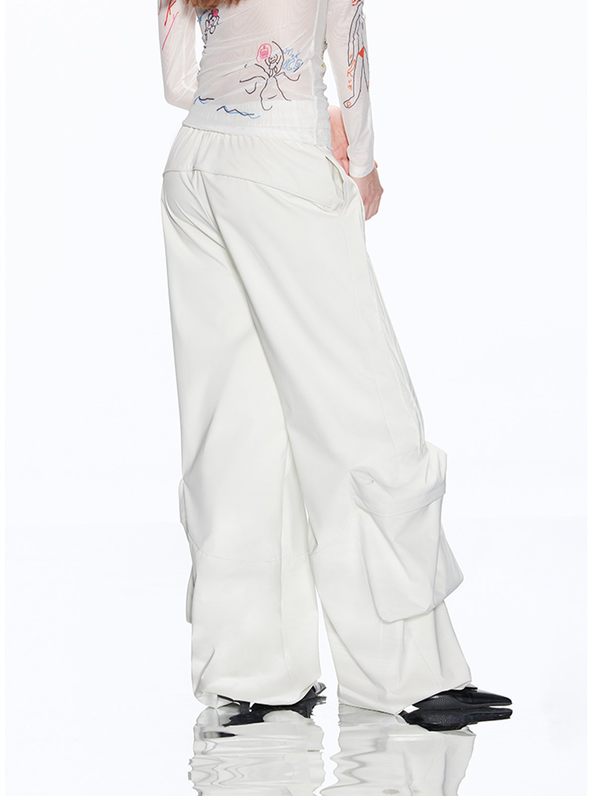 White Wide-Leg Cargo Pants RUN0022