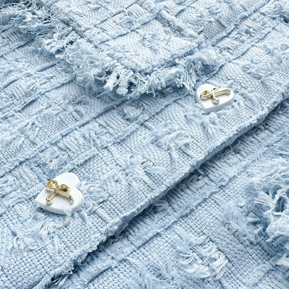 Kroche Tassel Heart Button Tweed Jacket Blue