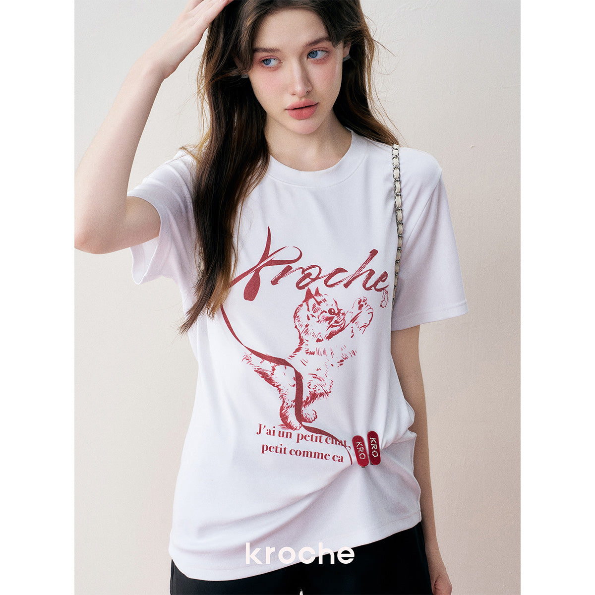 Kroche Hand Painted Ribbon Butterfly Kitten T-Shirt