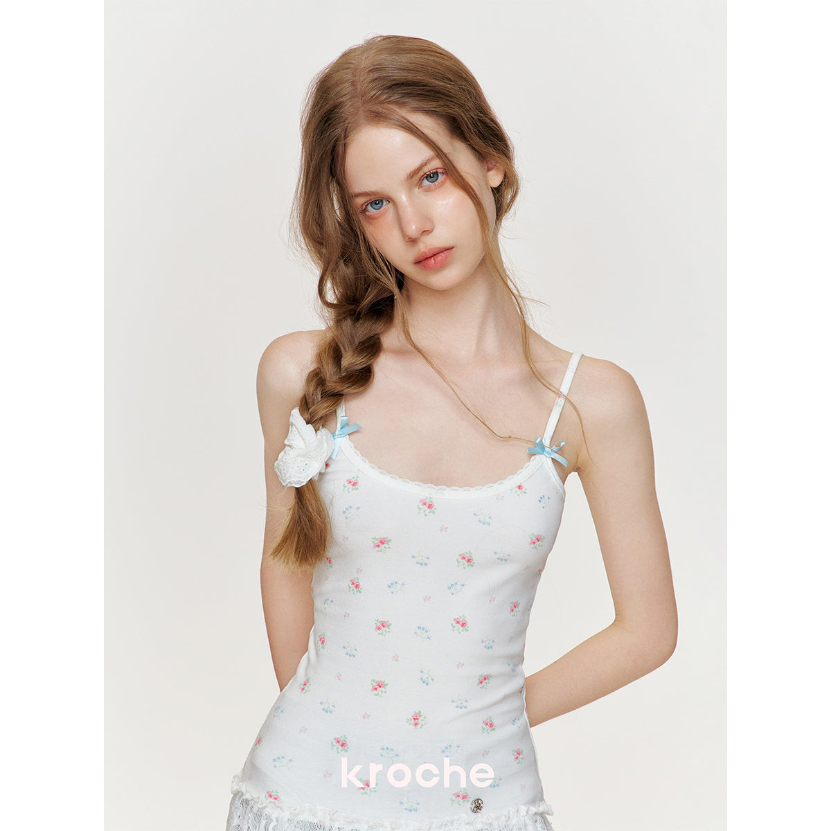 Kroche Lace Floral Diagonal Hem Halter Dress