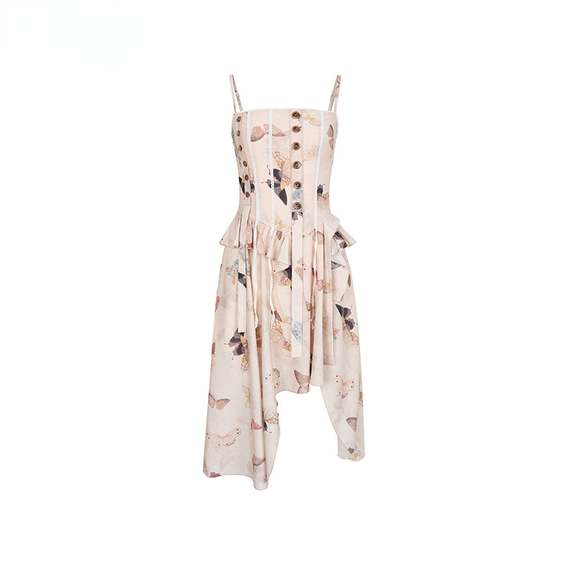 Butterfly Print Irregular Hem Dress