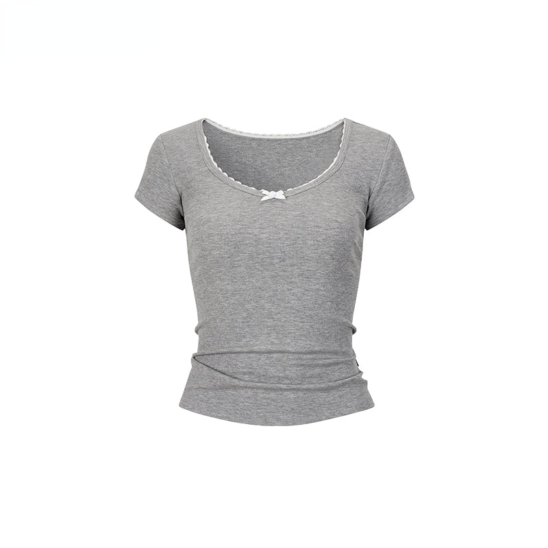 Lace Butterfly Bow Strap Tank Top & Short-sleeve