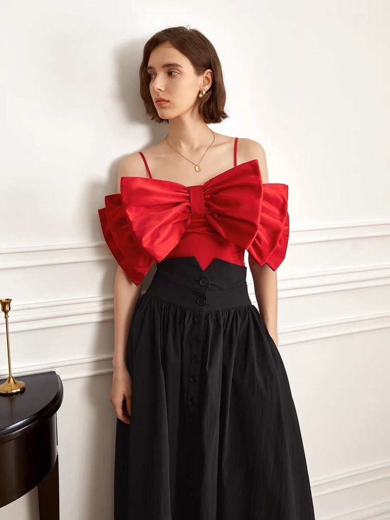 Oversized Triple Bow Cami Top in Red