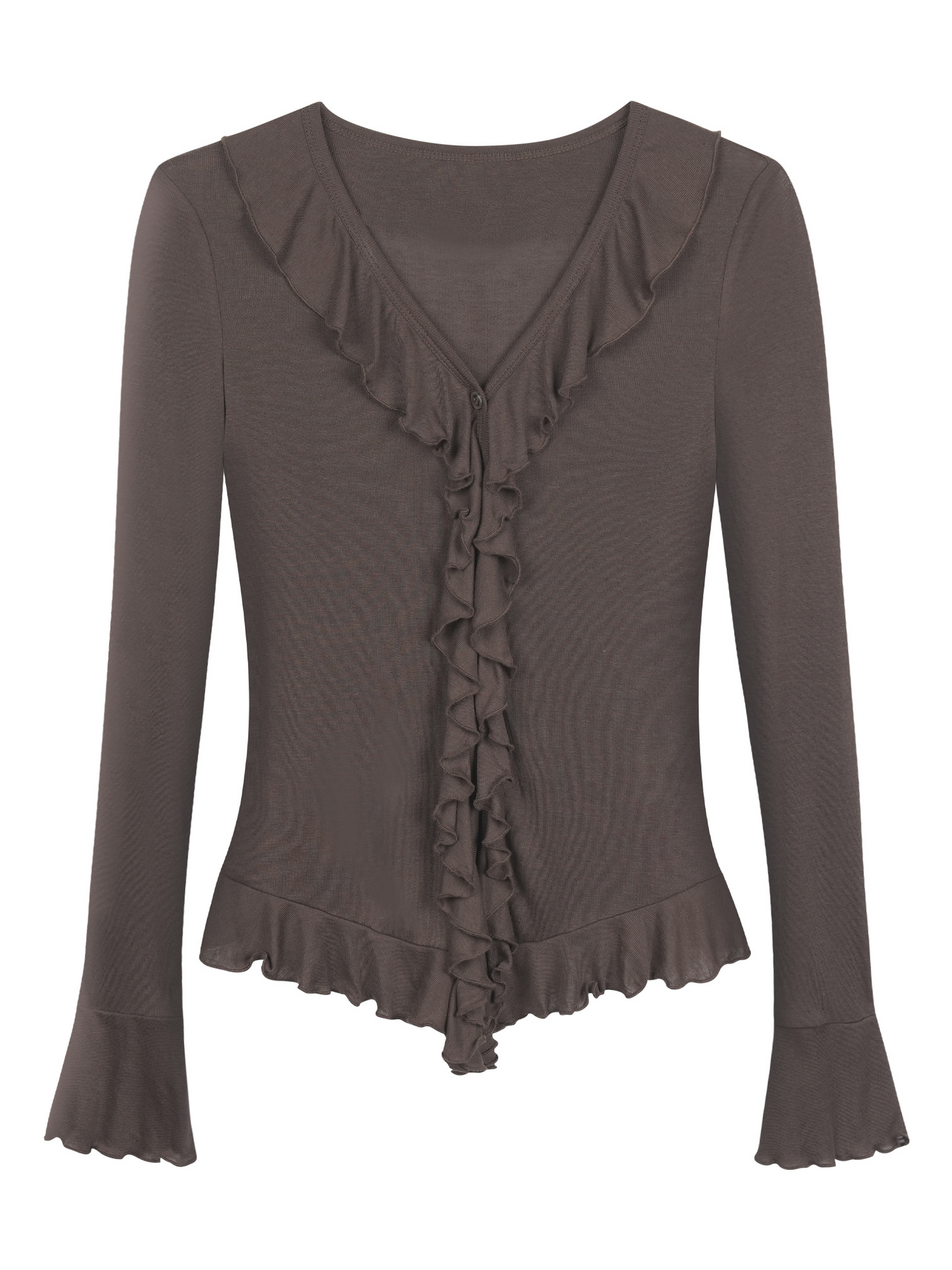 Cardigan with Flounce Trim Knit and Flared Sleeves