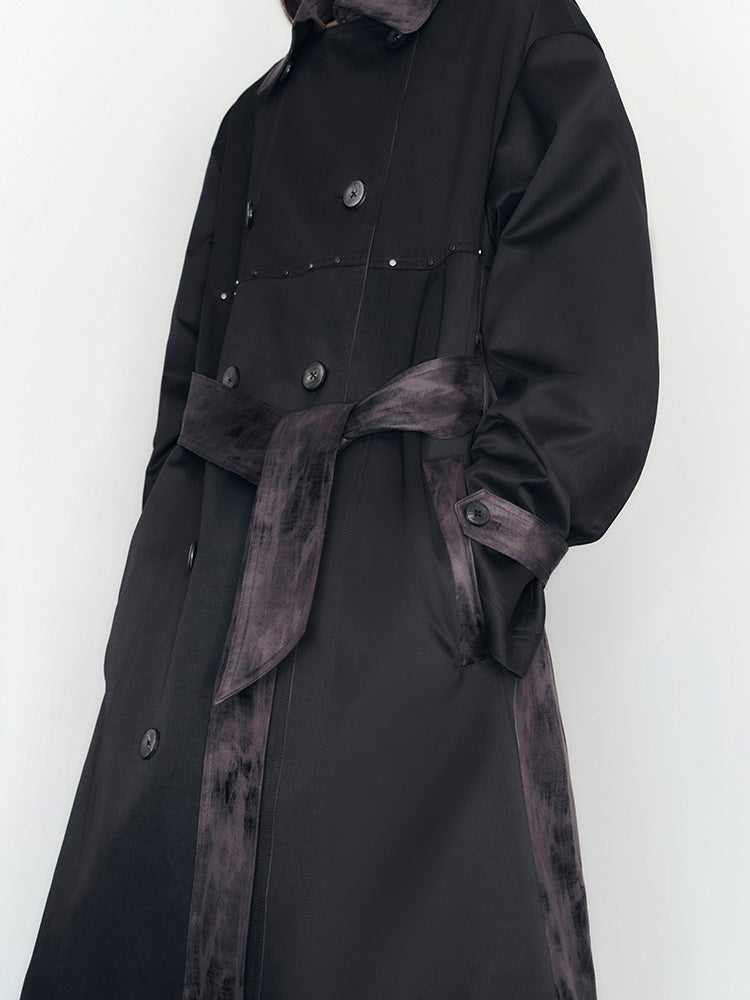 Ribbon Long Flare Speckled Trench-Coat