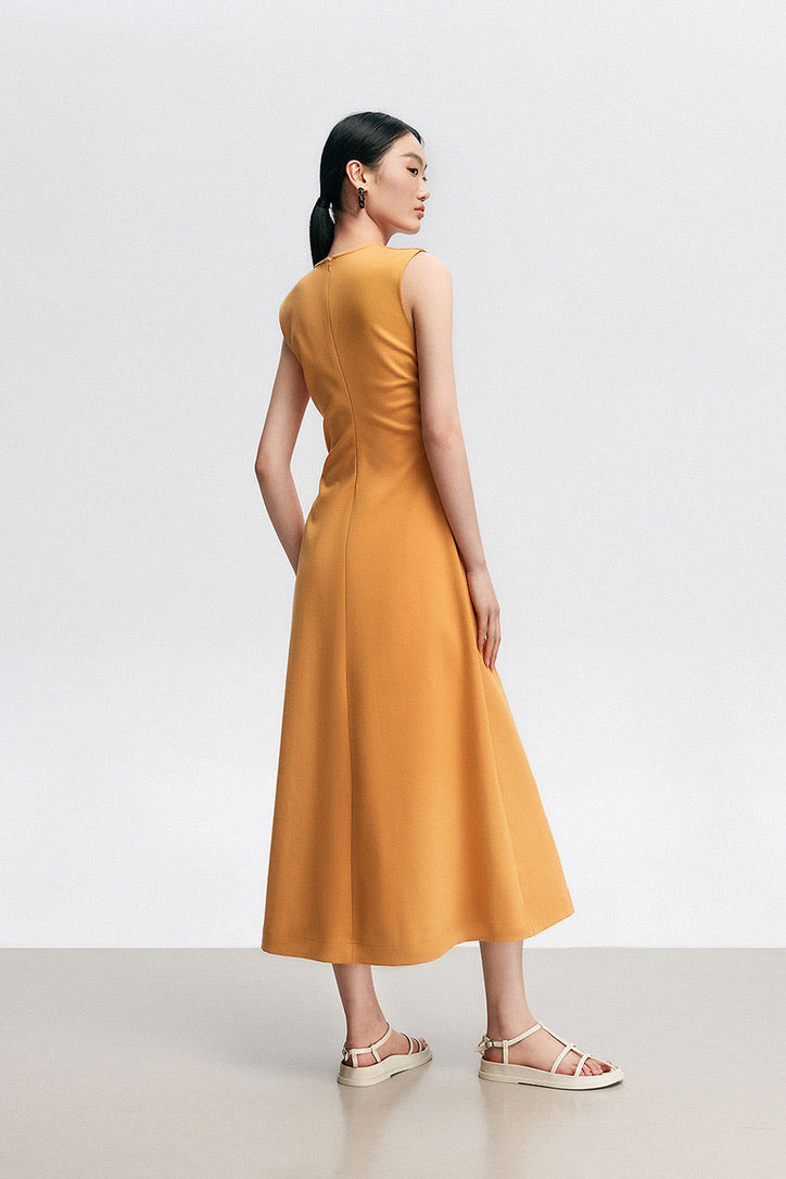 Sleeveless Side Shirring Midi Dress in Mustard