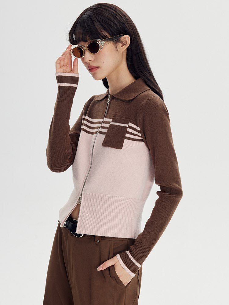 Polo-neck Bi-color Modest Knit