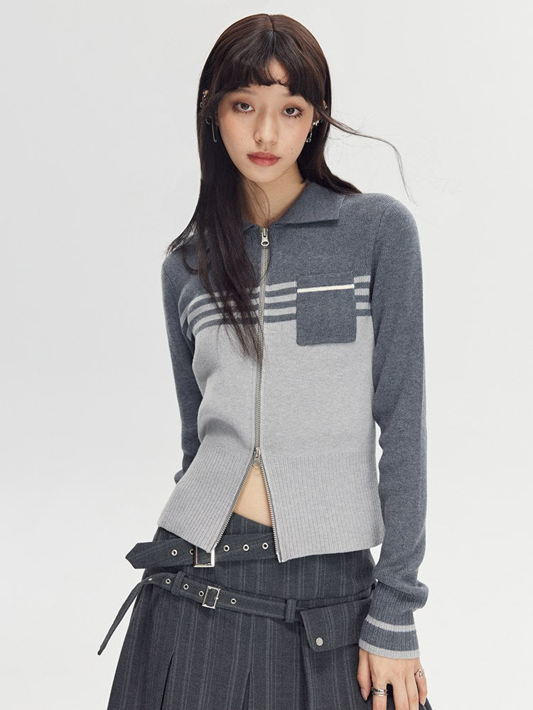 Polo-neck Bi-color Modest Knit