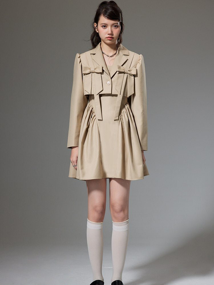 Plain Trench Ribbon Jacket＆One-piece