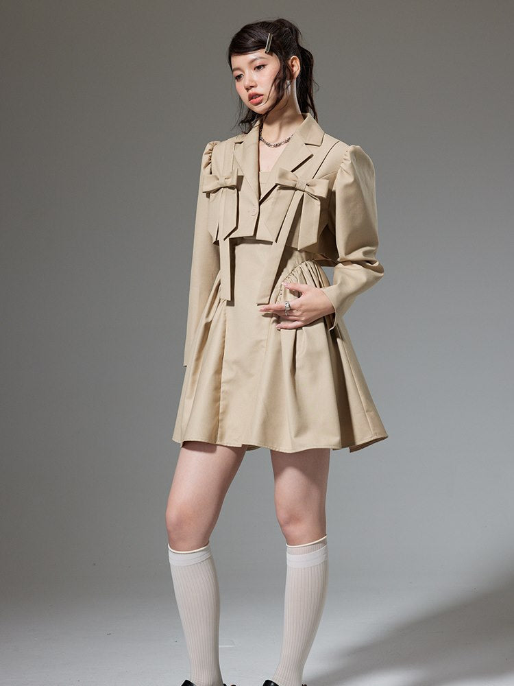 Plain Trench Ribbon Jacket＆One-piece