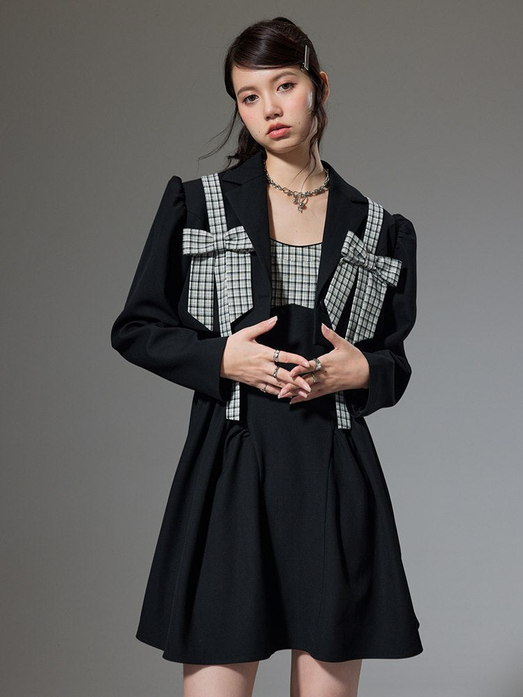 Ribbon Plaid Fkare short Jacket＆One-piece