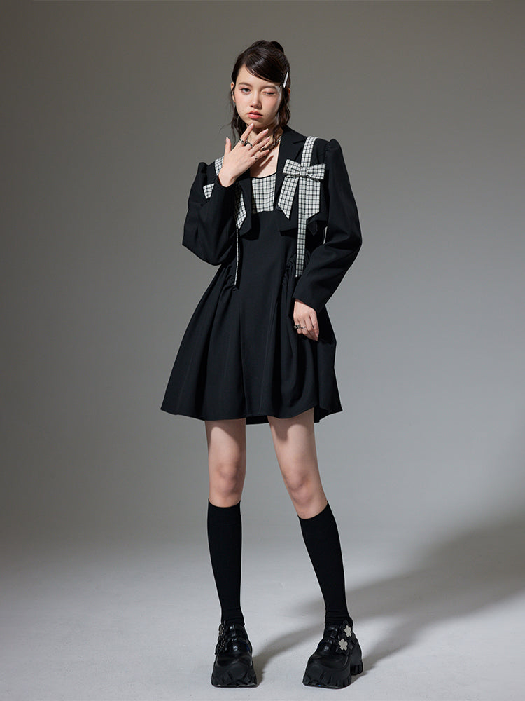 Ribbon Plaid Fkare short Jacket＆One-piece