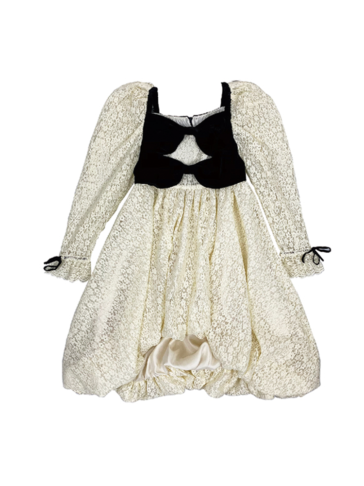 레이스 퍼프슬리브 벌룬플라워 원피스 