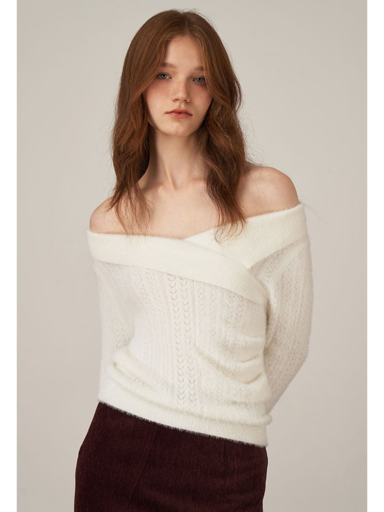 Off-Shoulder Creamy Knit Sweater