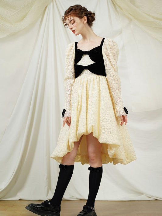 레이스 퍼프슬리브 벌룬플라워 원피스 