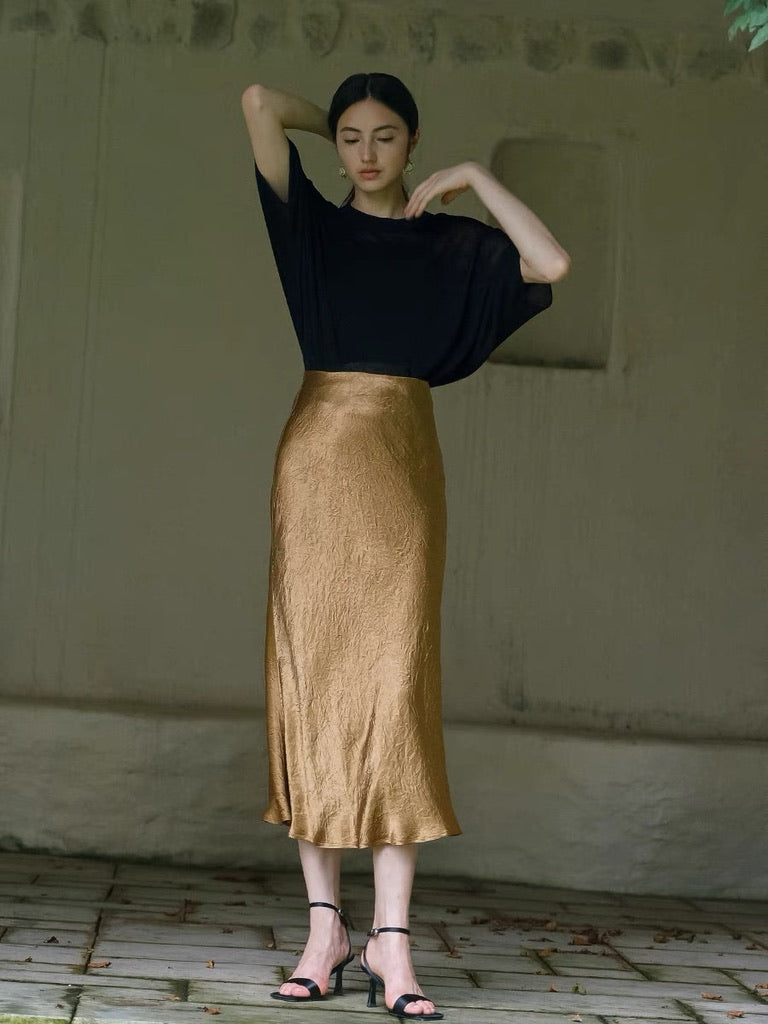 Textured Mermaid Slip Skirt in Gold