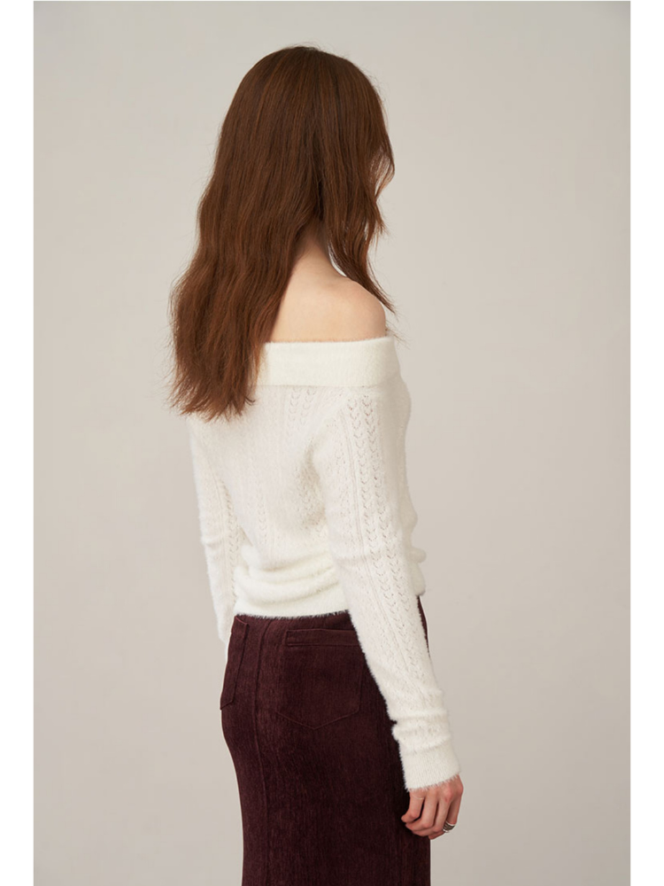 Off-Shoulder Creamy Knit Sweater