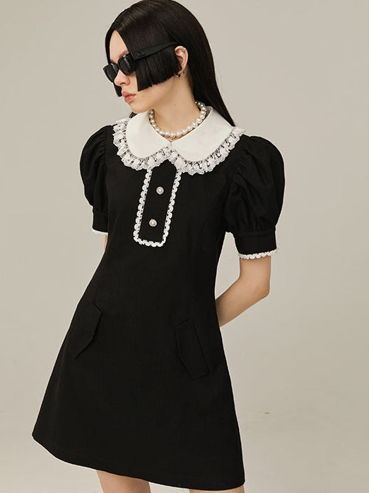 Short Sleeve Doll Collar Short Dress