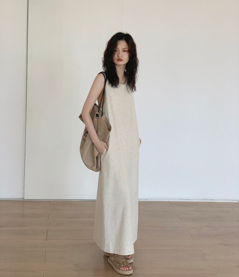 Twist Back Pocket Maxi Dress in Off White