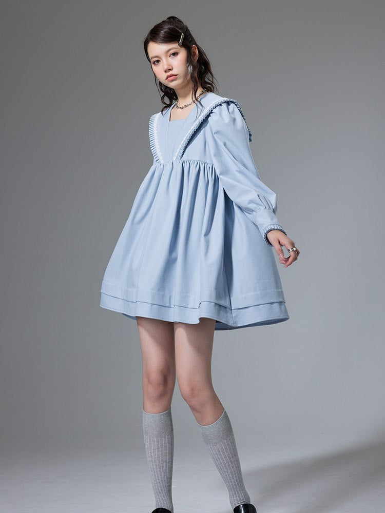 Sailor-collar Short Fluffy Short One-piece