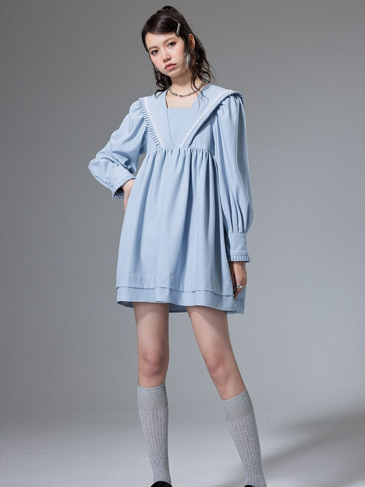 Sailor-collar Short Fluffy Short One-piece