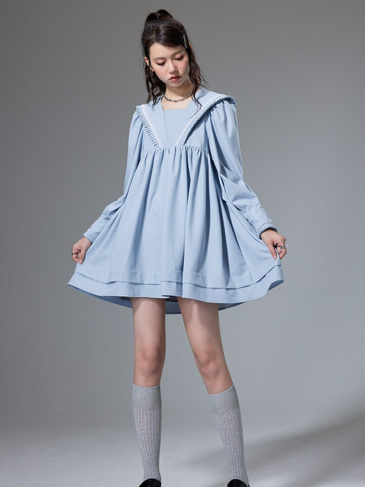 Sailor-collar Short Fluffy Short One-piece