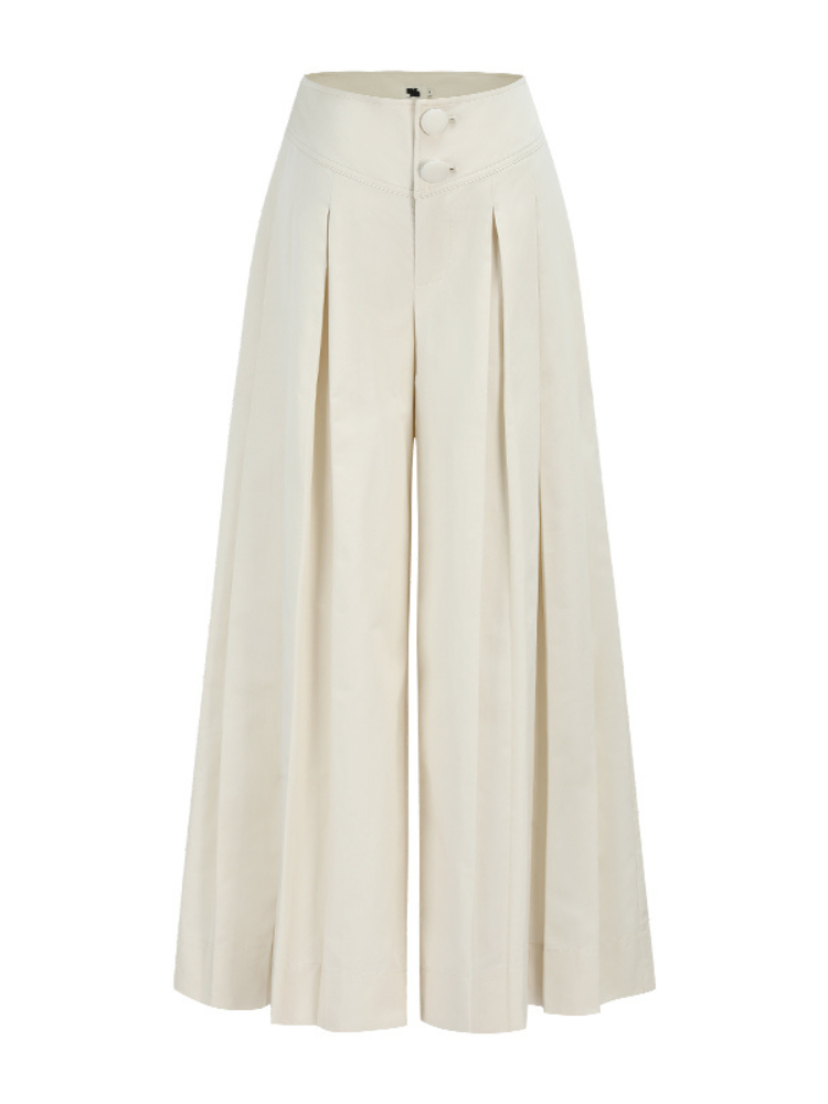 V-Waist Pleated Wide-Leg Pants