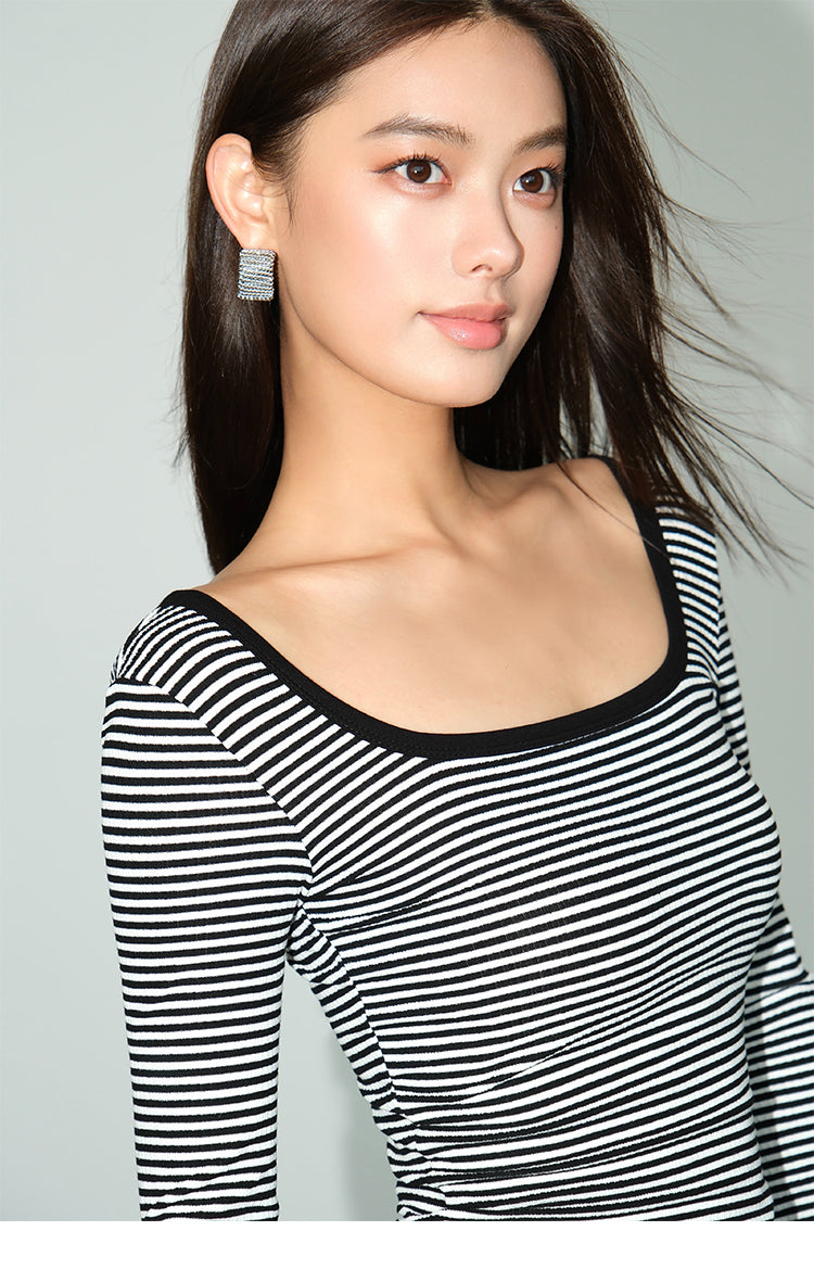 Neva Square Neck Striped Long Sleeve T-Shirt