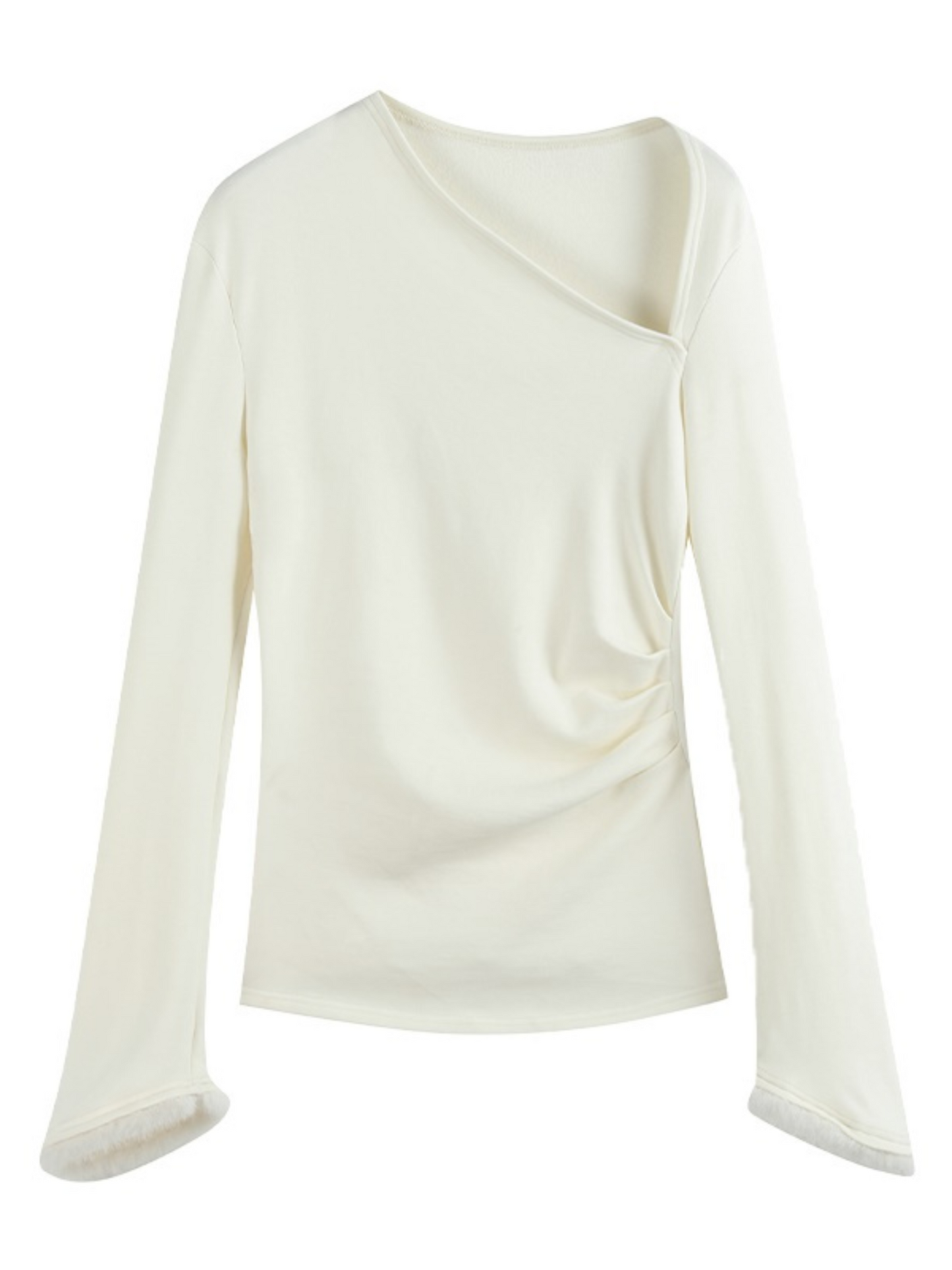 Asymmetrical Pleated Knit Top with One-Shoulder Design