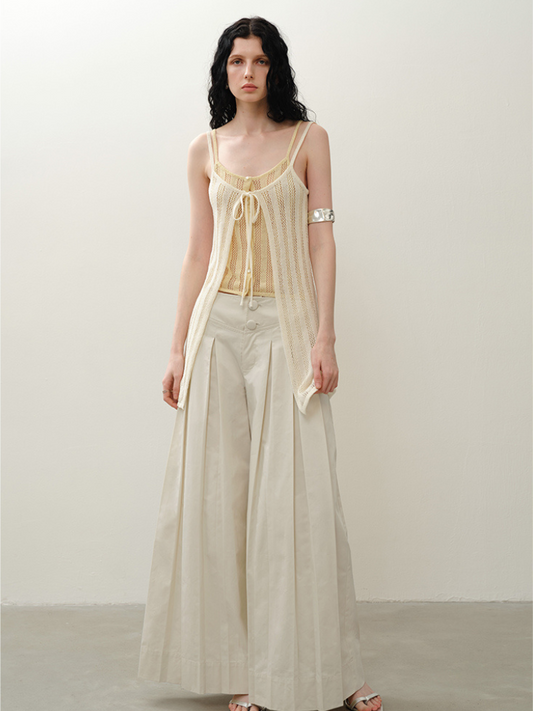 V-Waist Pleated Wide-Leg Pants