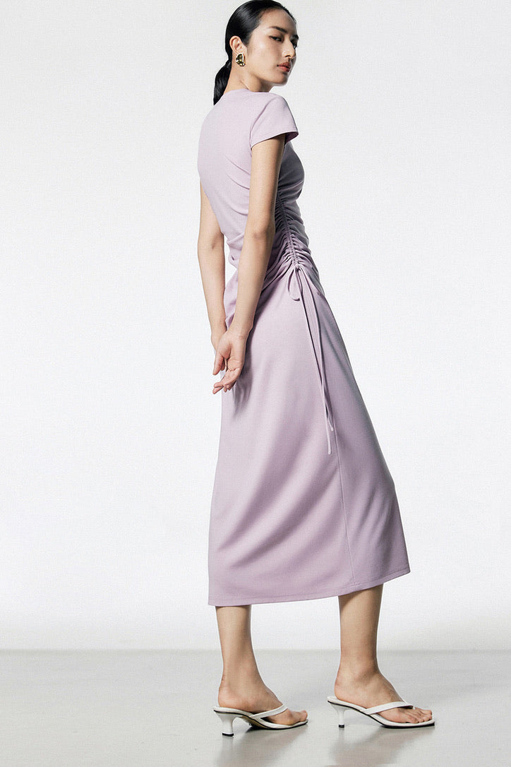 Side Cutout Shirring Dress in Purple