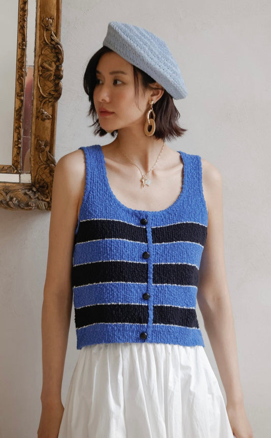 Striped Boucle Knit Top in Blue