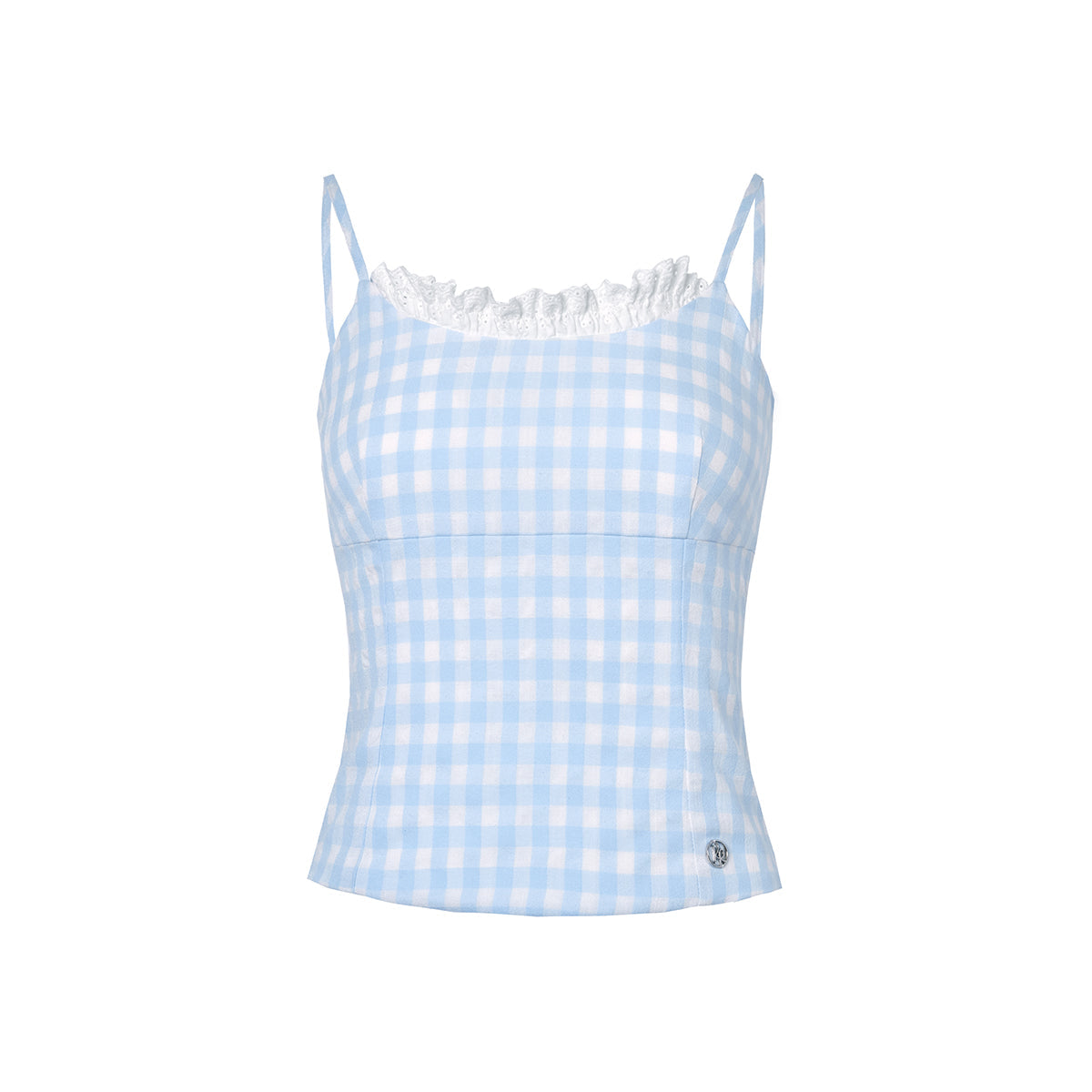 Kroche Plaid Lace Edge Patchwork Vest Blue