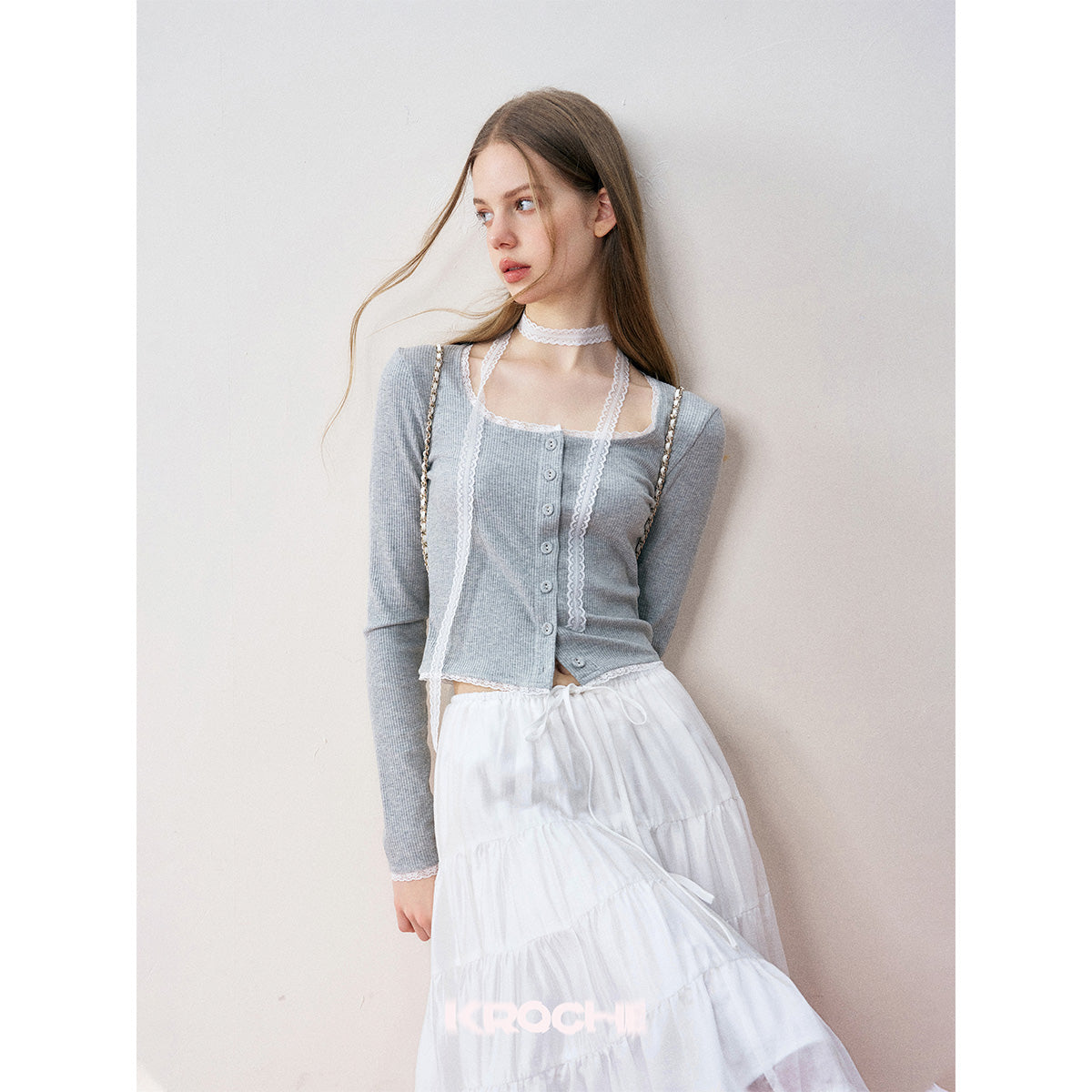 Kroche Lace Patchwork Tiered Skirt White