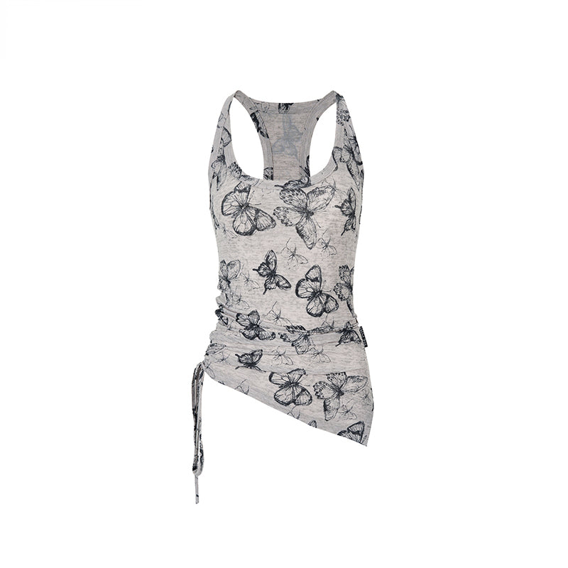 Purple & Grey Butterfly Print Irregular Strappy Vest