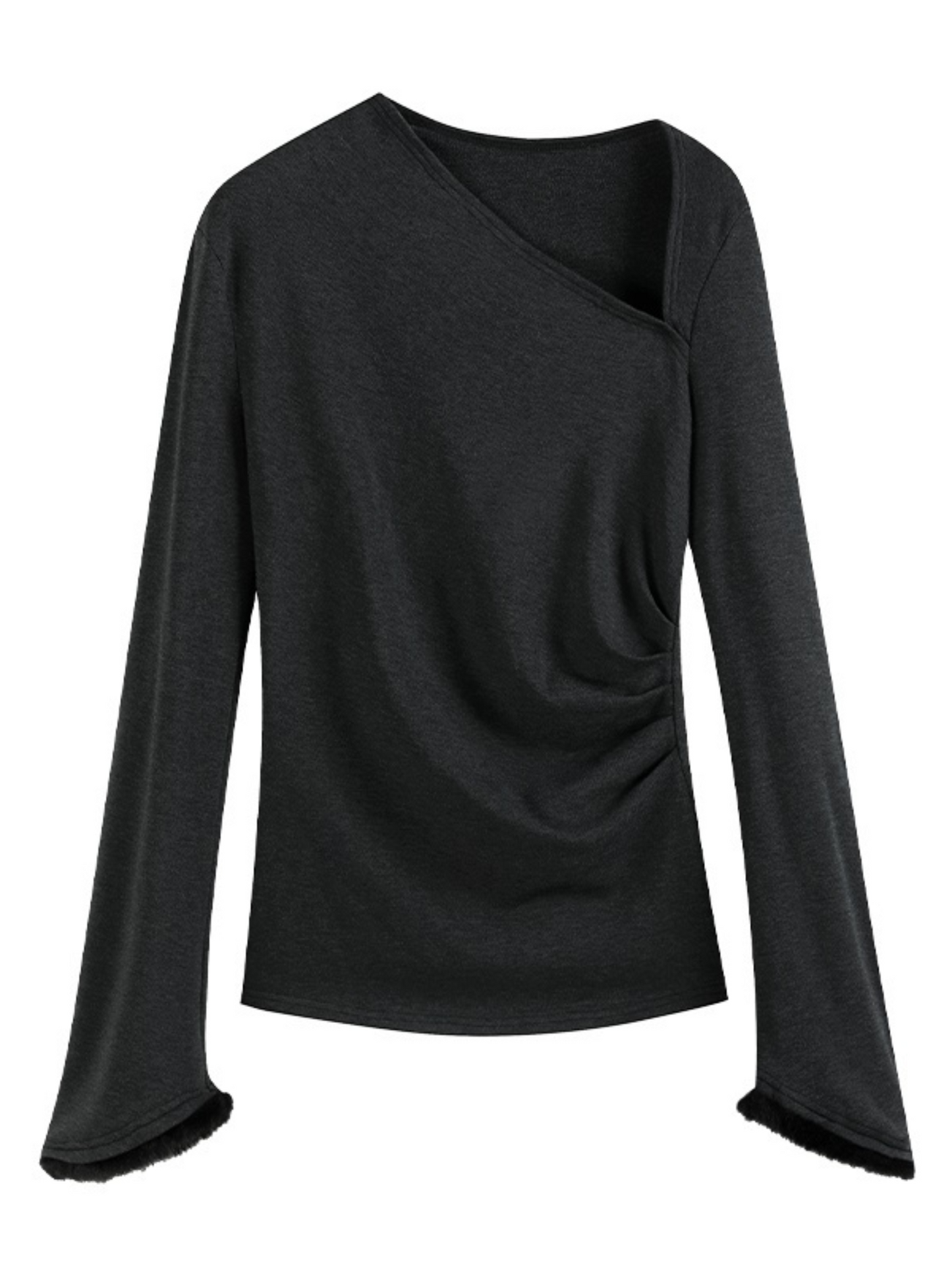 Asymmetrical Pleated Knit Top with One-Shoulder Design