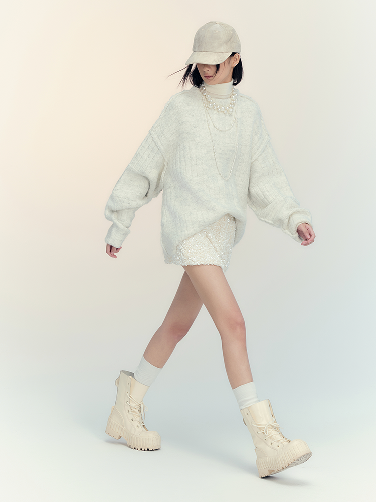 Oversize Loose Simple Chic Retro Crew-Neck Knit