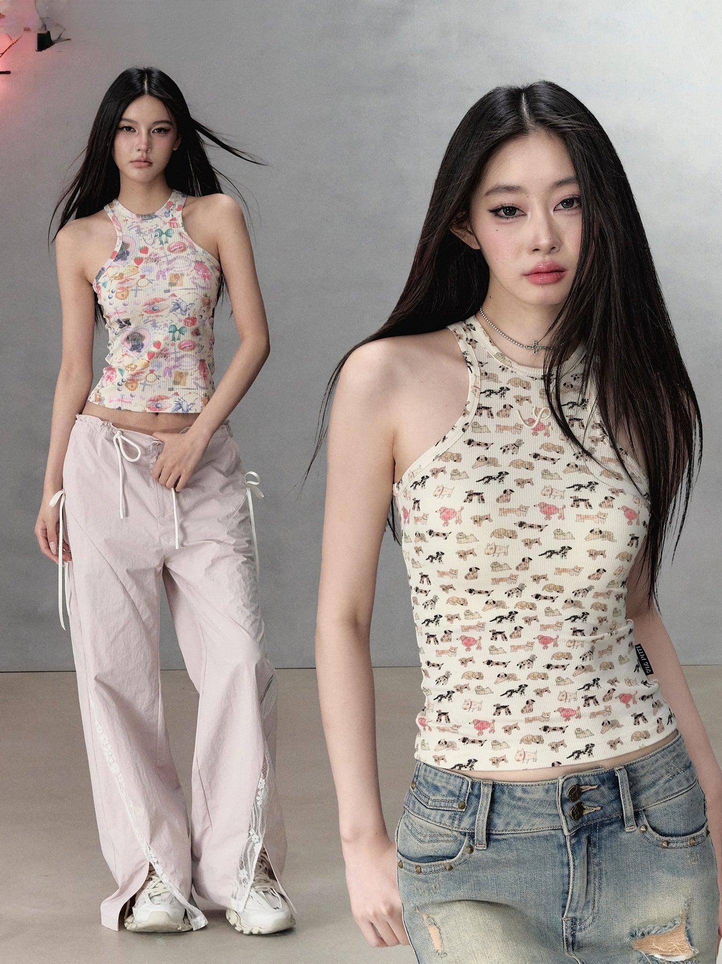 Miscellaneous Items Print & Puppy Print Slim-fit Camisole