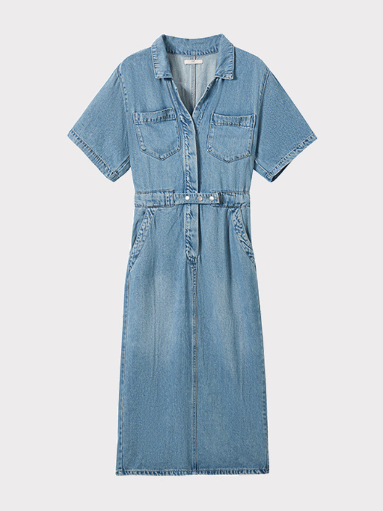 Tencel Denim Long Dress – Short Sleeve