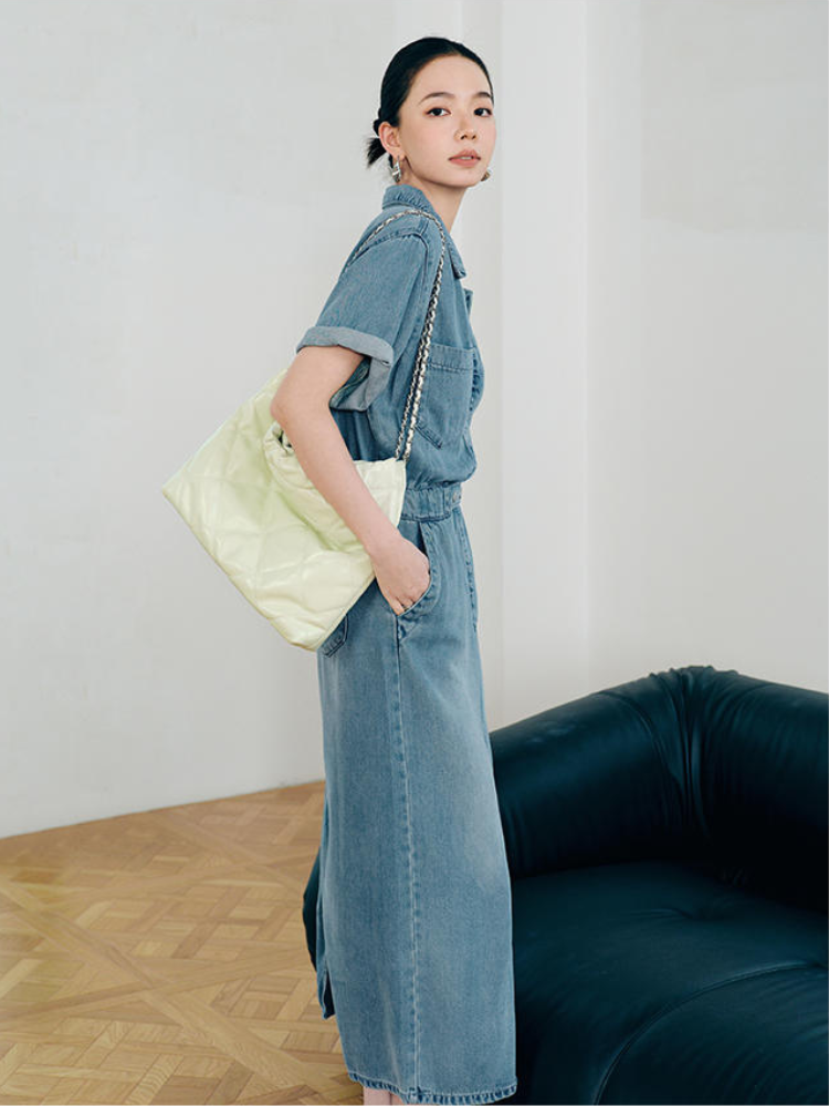 Tencel Denim Long Dress – Short Sleeve